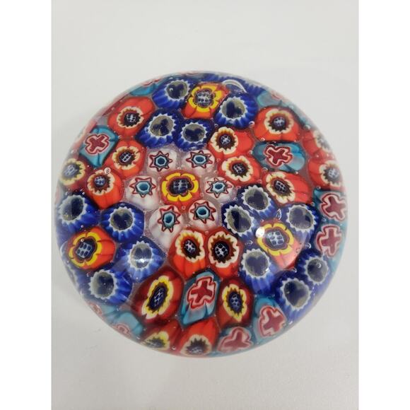 ANTIQUE ITALY VENETIAN MURANO ART GLASS‎ MILLEFIORI PAPERWEIGHT w/Sticker 79mm